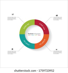 
Four circle elements with a paper icon and a place for the text to be a white circle paper. Concept 4 features business development. Infographic design template. Vector illustration.