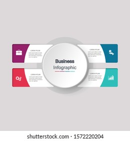 four circle elements with paper icons and place for text to circle white paper. The concept of 4 business development features. Infographic design template. Vector illustration.