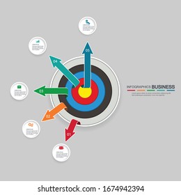 four circle elements with paper icons and place for text to circle white paper. The concept of 5 business development features. Infographic design template. Vector illustration.