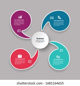 four circle elements with paper icons and place for text to circle white paper. The concept of 4 business development features. Infographic design template. Vector illustration.
