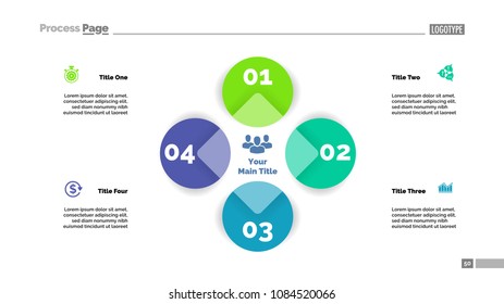 Four circle flowchart slide template. Business data. Graph, diagram, design. Creative concept for infographic, web design. Can be used for topics like management, business development, startup