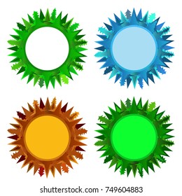 Four Circle Globes With Seasons and Trees, Blue Yellow Green Variety Collection
