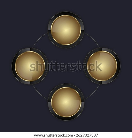 Four circle Luxury buttons vector on dark background used for web UI design, 4 circle dark premium High level buttons for Infographic process, vector illustration