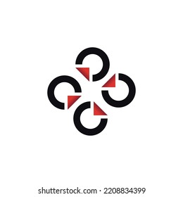 Four circle red Arrows logo design concept vector template.