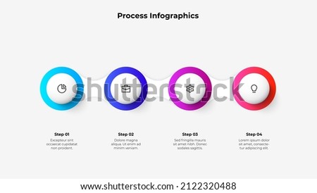 Four circles are arranged in a horizontal row interconnected. Slide for business presentation. Vector infographic design illustration with 4 steps.
