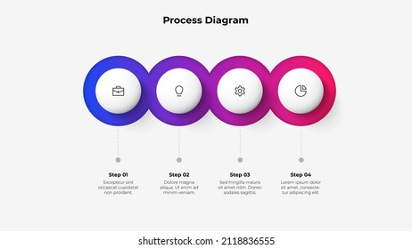 Four circles arranged in a row. Concept of 4 steps of business development process. Abstract infographic presentation.