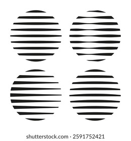 Four circles with changing black stripes. Modern optical effect. Minimalist vector style.
