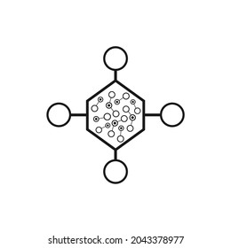 four circles connected by a line to a hexagon whose molecular depth is