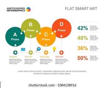 Four circles percentage chart template for presentation. Vector illustration. Abstract elements of diagram, graph, infochart. Progress, banking, business or finance concept for infographic, report.