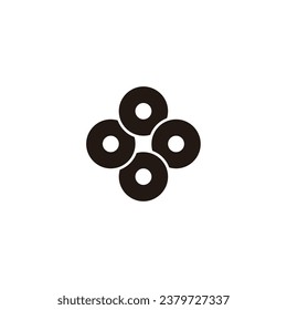 Cuatro círculos, más símbolo geométrico simple vector de logotipo