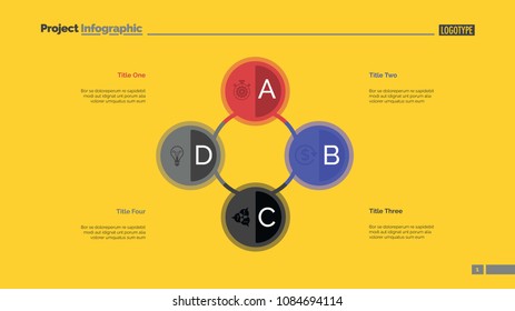 Four circles process chart. Business data. Option, diagram, design. Creative concept for infographic, templates, presentation, report. Can be used for topics like management, training, banking.