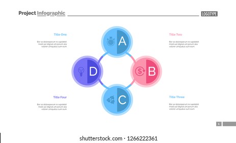 Four circles process chart. Business data. Option, diagram, design. Creative concept for infographic, templates, presentation, report. Can be used for topics like management, training, banking.