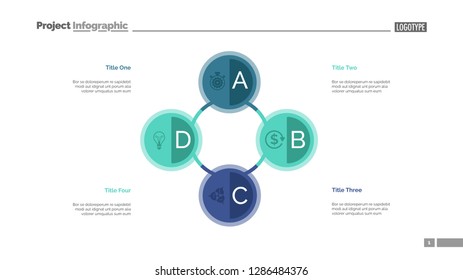 Four circles process chart. Business data. Option, diagram, design. Creative concept for infographic, templates, presentation, report. Can be used for topics like management, training, banking.