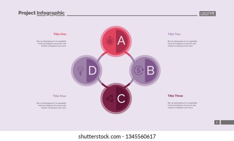 Four circles process chart. Business data. Option, diagram, design. Creative concept for infographic, templates, presentation, report. Can be used for topics like management, training, banking.