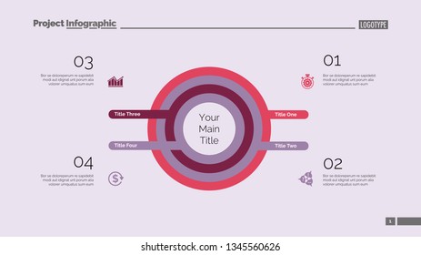 Four circles process chart. Business data. Infochart, step, design. Creative concept for infographic, templates, presentation, marketing. Can be used for topics like marketing, planning, teamwork.