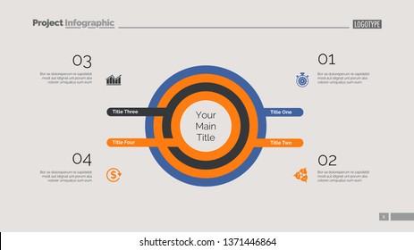 Four circles process chart. Business data. Infochart, step, design. Creative concept for infographic, templates, presentation, marketing. Can be used for topics like marketing, planning, teamwork.