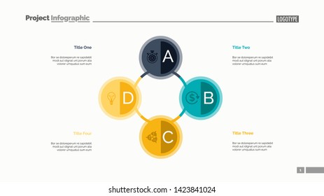 Four circles process chart. Business data. Option, diagram, design. Creative concept for infographic, templates, presentation, report. Can be used for topics like management, training, banking.