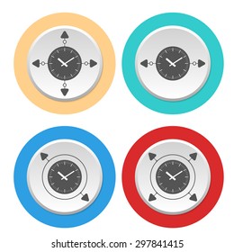 Four circular abstract colored icons and watches