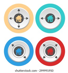 Four circular abstract colored icons and home symbol