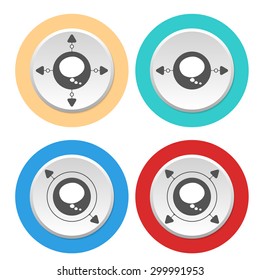 Four circular abstract colored icons and speech bubble