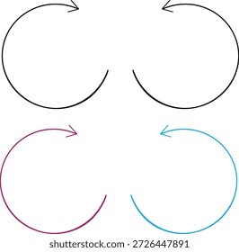 Four circular arrow symbols in different colors on a white background for infographic use