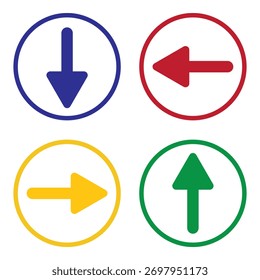 Four circular arrows pointing in different colors green yellow blue red