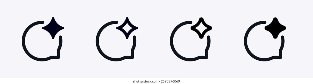Four circular icons display stars in various colors and styles. ideal for digital projects.