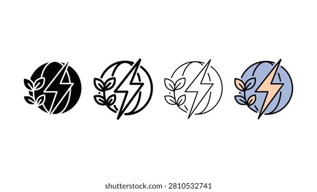 Four circular icons show a lightning bolt with a plant inside transparent background