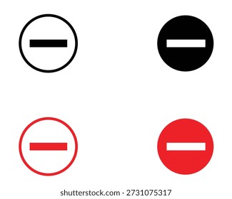 Quatro sinais de menos circulares em duas cores.
