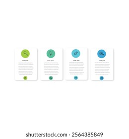 Four circular paper elements placed in horizontal row. Concept of 4 steps of startup project development. Flat infographic design template.