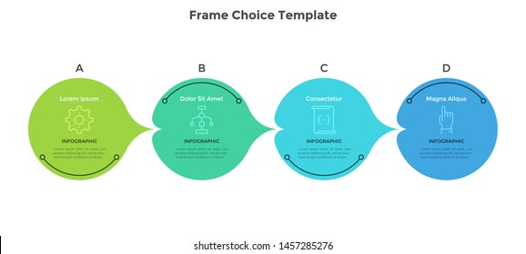 Four circular pointer-like elements placed in horizontal row. Concept of 4 successive steps of business strategy. Simple infographic design template. Creative vector illustration for progress bar.