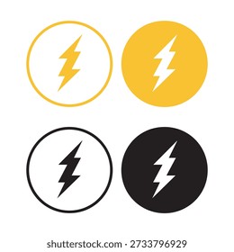 Four circular symbols featuring bold yellow and black lightning bolts
