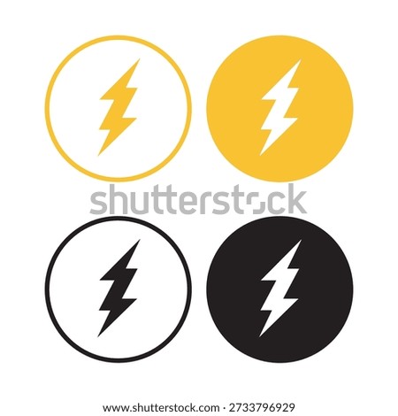 Four circular symbols featuring bold yellow and black lightning bolts