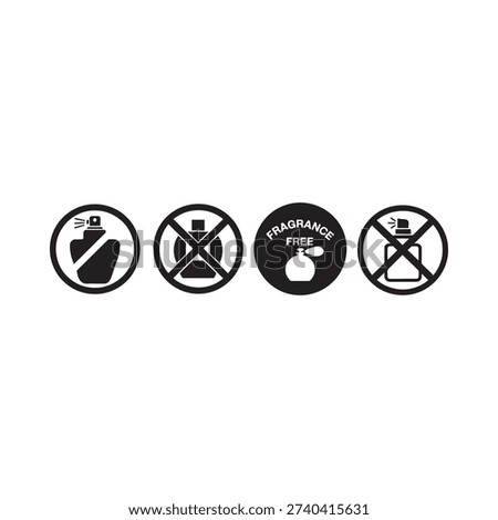 Four circular warning signs depicting fragrance restrictions and prohibitions