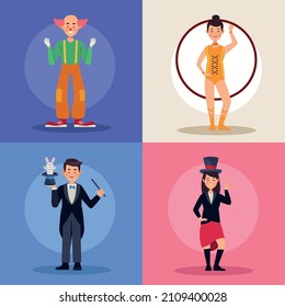 four circus show characters group