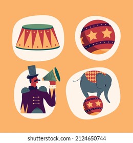 cuatro iconos del conjunto de programas de circo