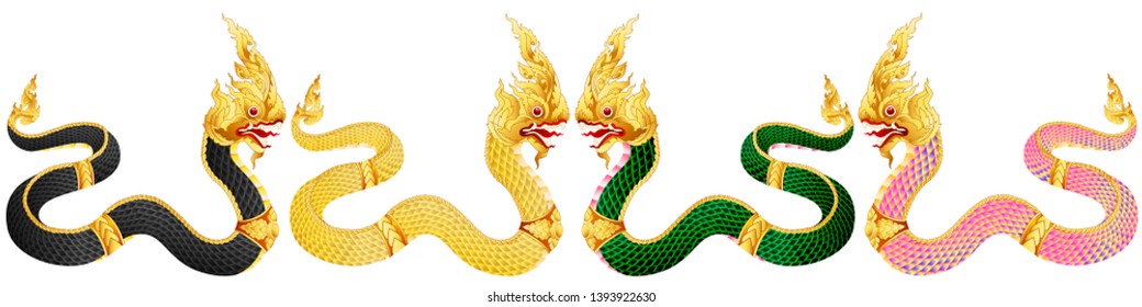 Four clans of the King Naga. Big snake Thai art graphic vector