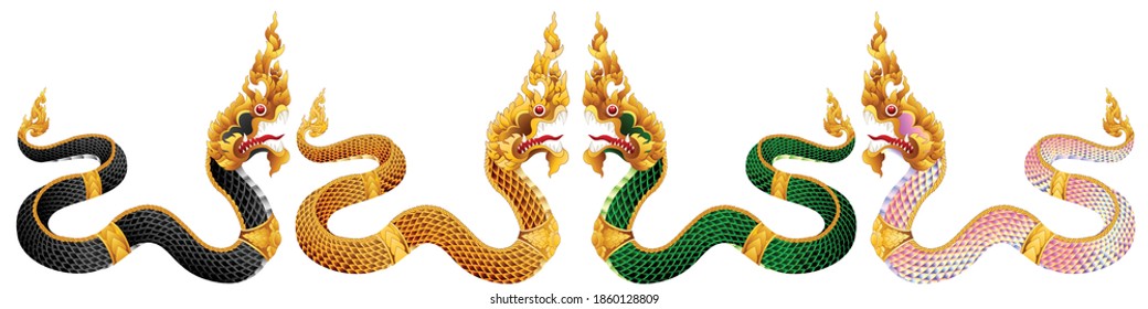 Four clans of the Naga. Big snake Thai art graphic vector