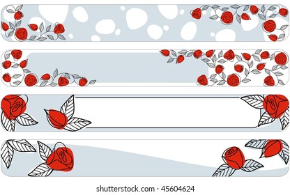 Four classic hand drawn banners with roses, Full Banner format (EPS10); a JPG version is also available