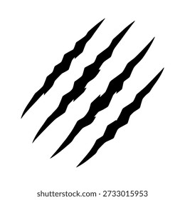 Four claw marks icon. Wild animal scratch, monster rip. Predator beast slash trace vector silhouette