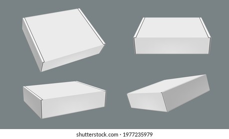 Four Closed Blank Packaging Hard Boxes Isolated On Gray Background. EPS10 Vector