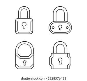 Four closed lock line icons, vector eps10 illustration