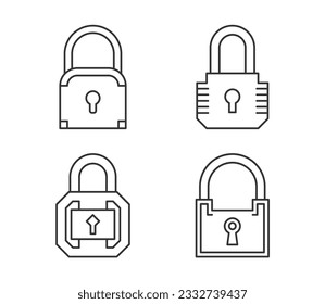 Four closed lock line icons, vector eps10 illustration