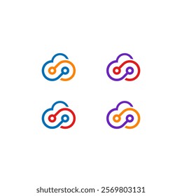 Four cloud-shaped icons with an infinity symbol inside, each in different color combinations