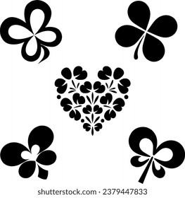 Four clovers and one organic heart.