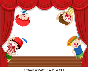 Four clowns on stage  illustration