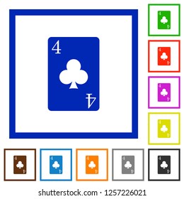 four of clubs card flat color icons in square frames on white background