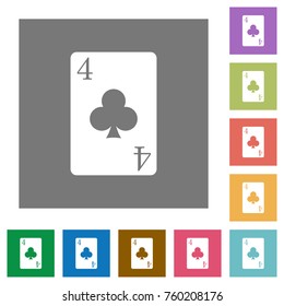 four of clubs card flat icons on simple color square backgrounds