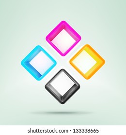 Four cmyk colored case boxes composition as eps10 vector copyspace background