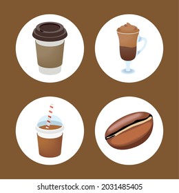 four coffee break set icons